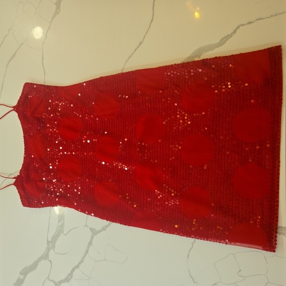 Kay Unger Sequins Polka Dot Sleeveless Slip Dress Womens Size 10 Red - Picture 10 of 10